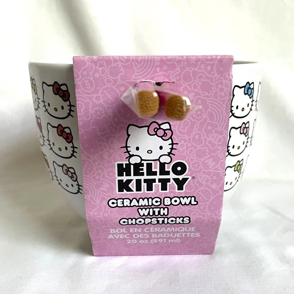 Sanrio Hello Kitty Ceramic Ramen Bowl with Chopsticks 20 oz Bowl - Picture 2 of 6
